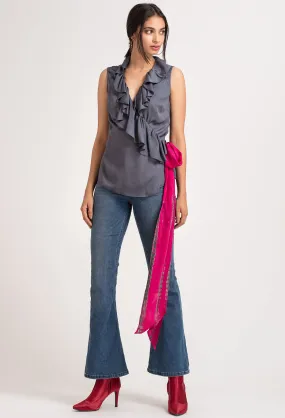 Gray V-Neck Wrap Top