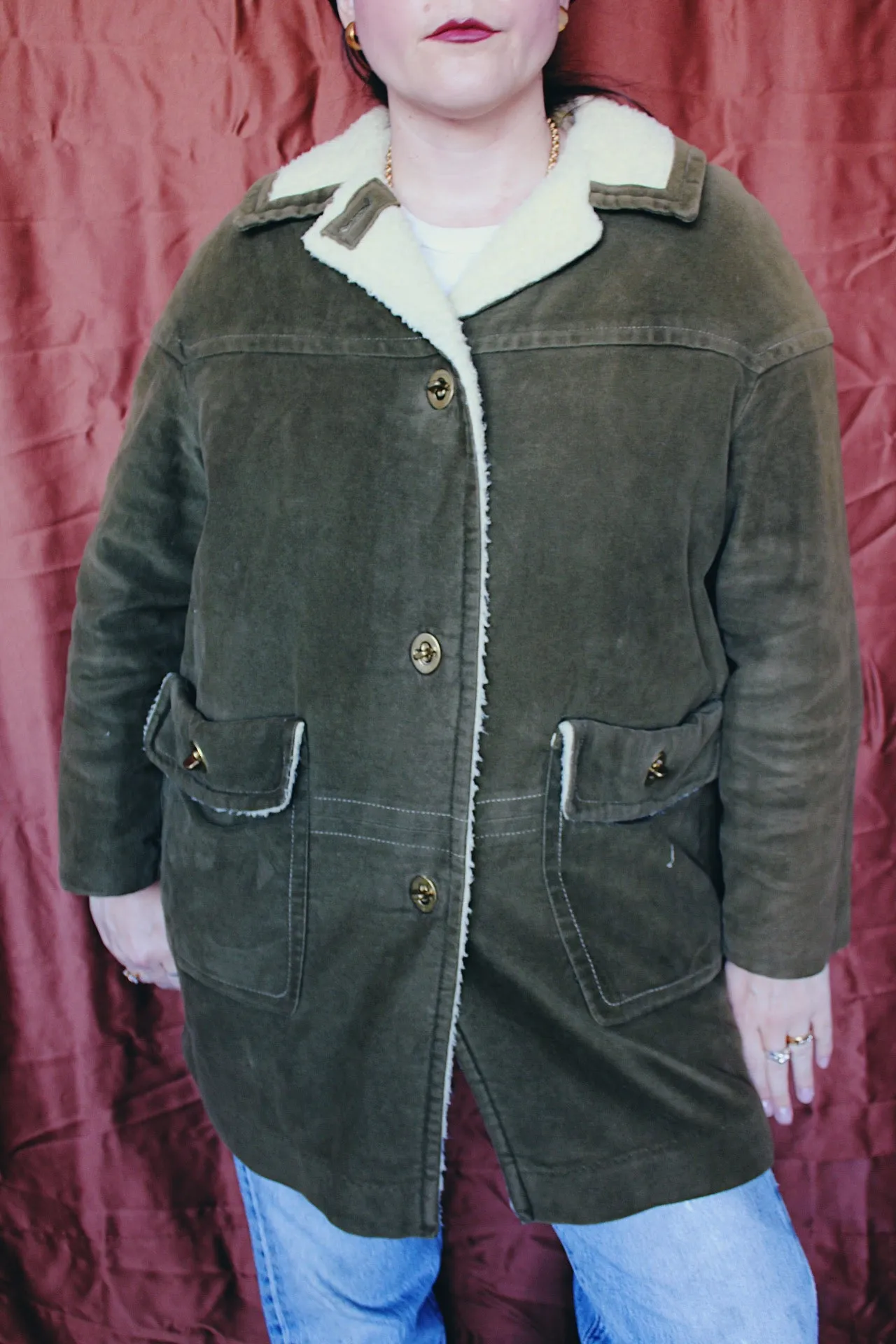 Green Shearling Lined Coat