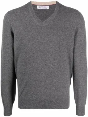 Grey Cashmere V-Neck Sweater