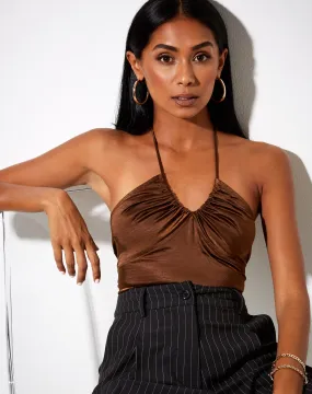 Haltri Crop Top in Satin Chocolate