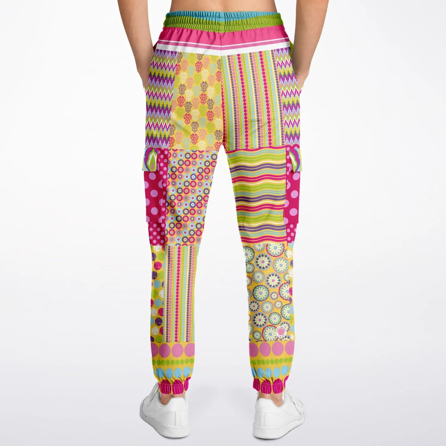 Hello Janis! Green Striped Patchwork Unisex Eco-Poly Cargo Joggers