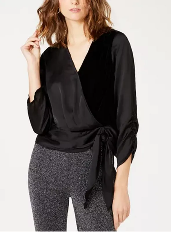 I.n.c. Women's Petite Velvet Wrap Top