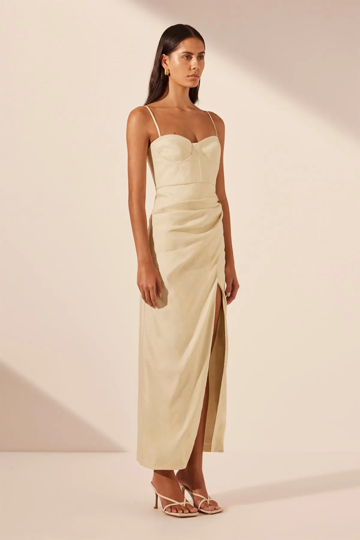 KASBAH BUSTIER DRAPED MAXI DRESS - OYSTER