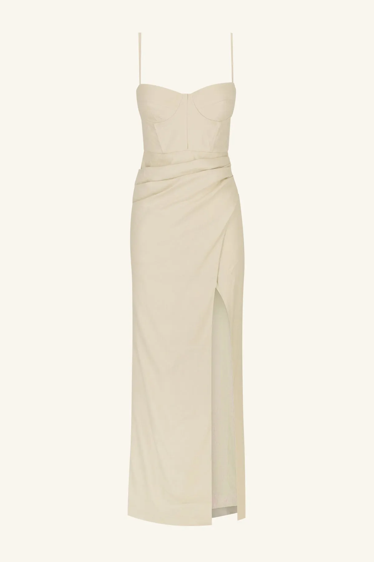 KASBAH BUSTIER DRAPED MAXI DRESS - OYSTER