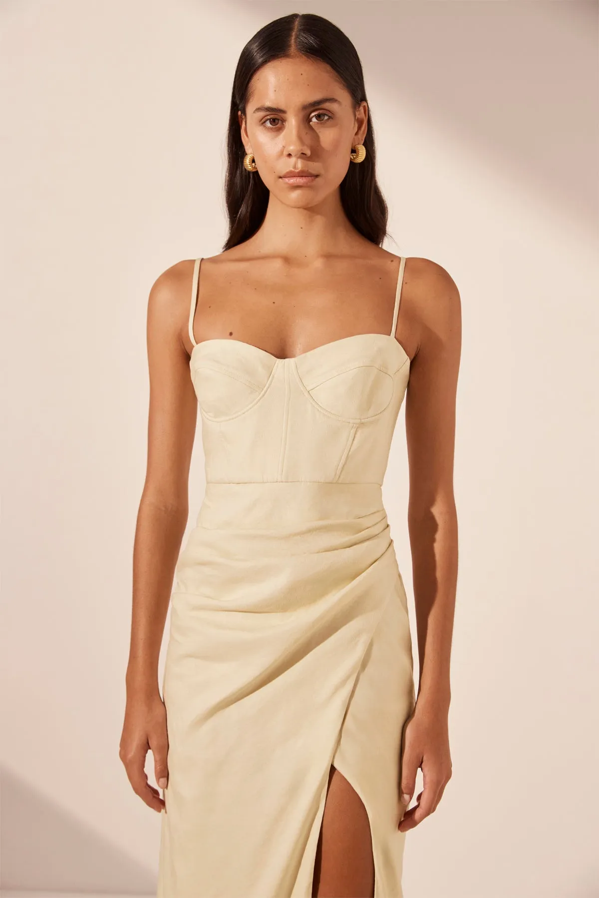 KASBAH BUSTIER DRAPED MAXI DRESS - OYSTER