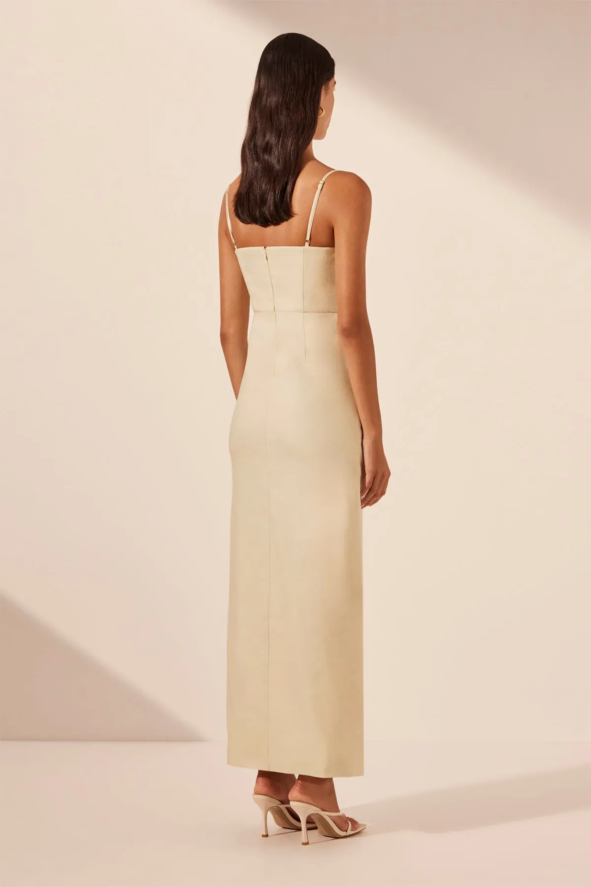 KASBAH BUSTIER DRAPED MAXI DRESS - OYSTER