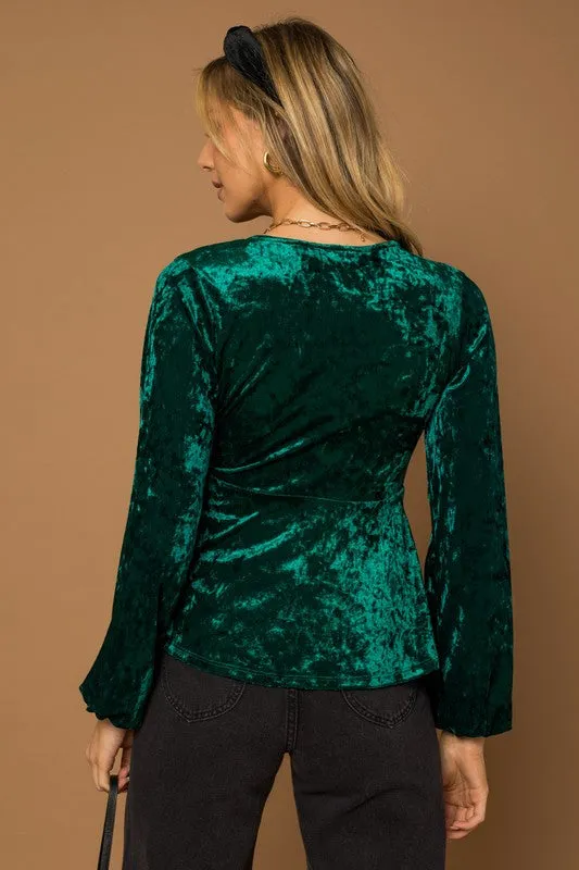 L/S Wrap Waist Tie Velvet Top