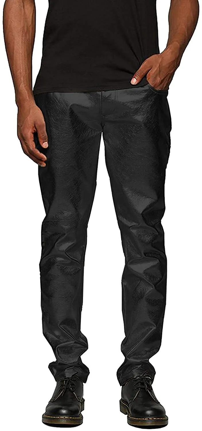 Men's Metallic Blue Shiny Pants Straight Leg Trousers