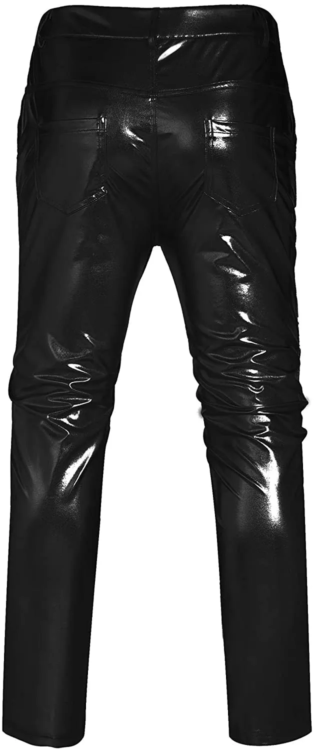 Men's Metallic Blue Shiny Pants Straight Leg Trousers