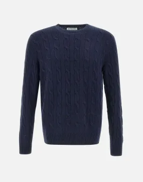 Navy Cable Knit Wool Sweater