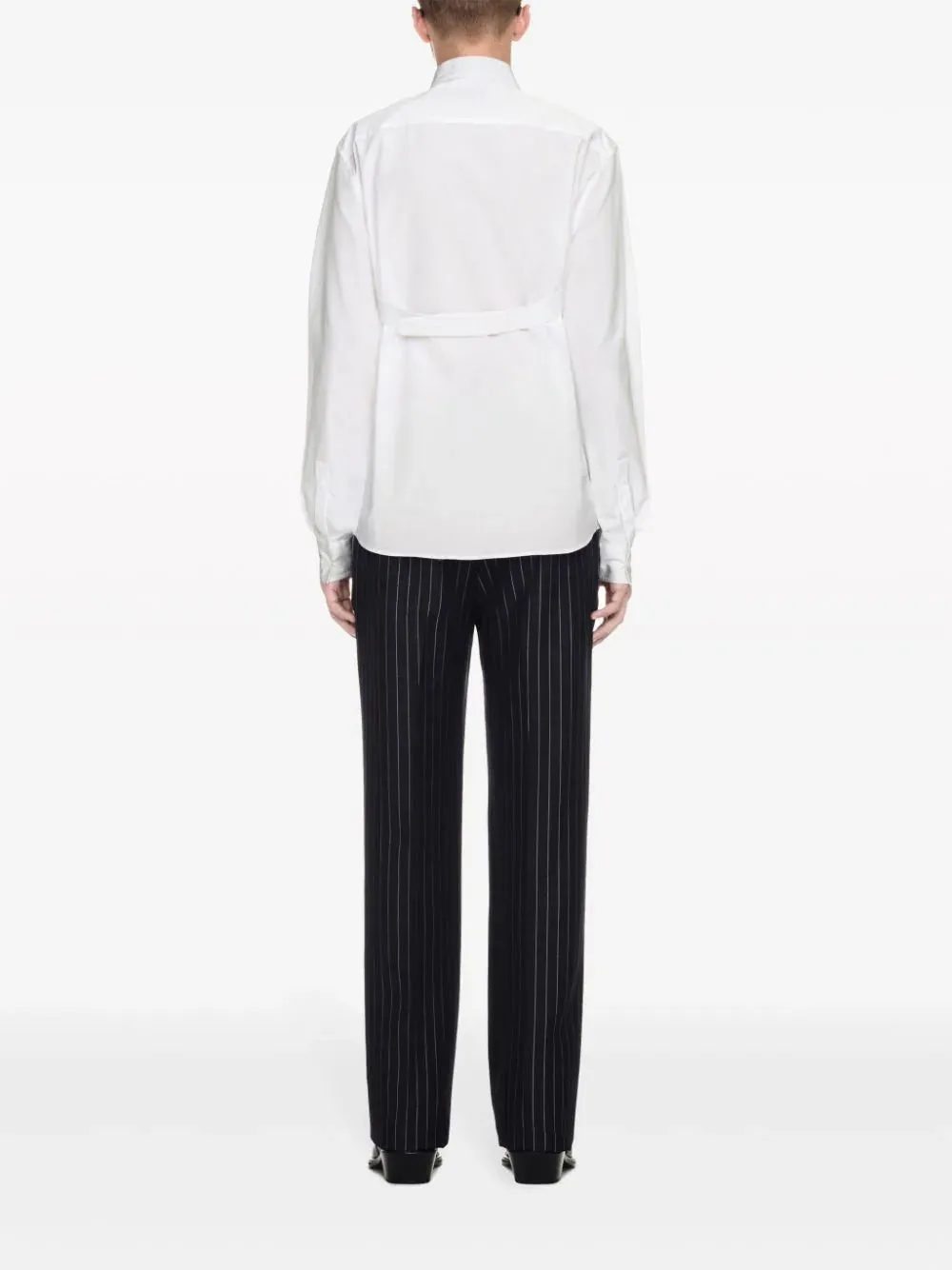 Number-Print Pinstriped Slim-Cut Trousers