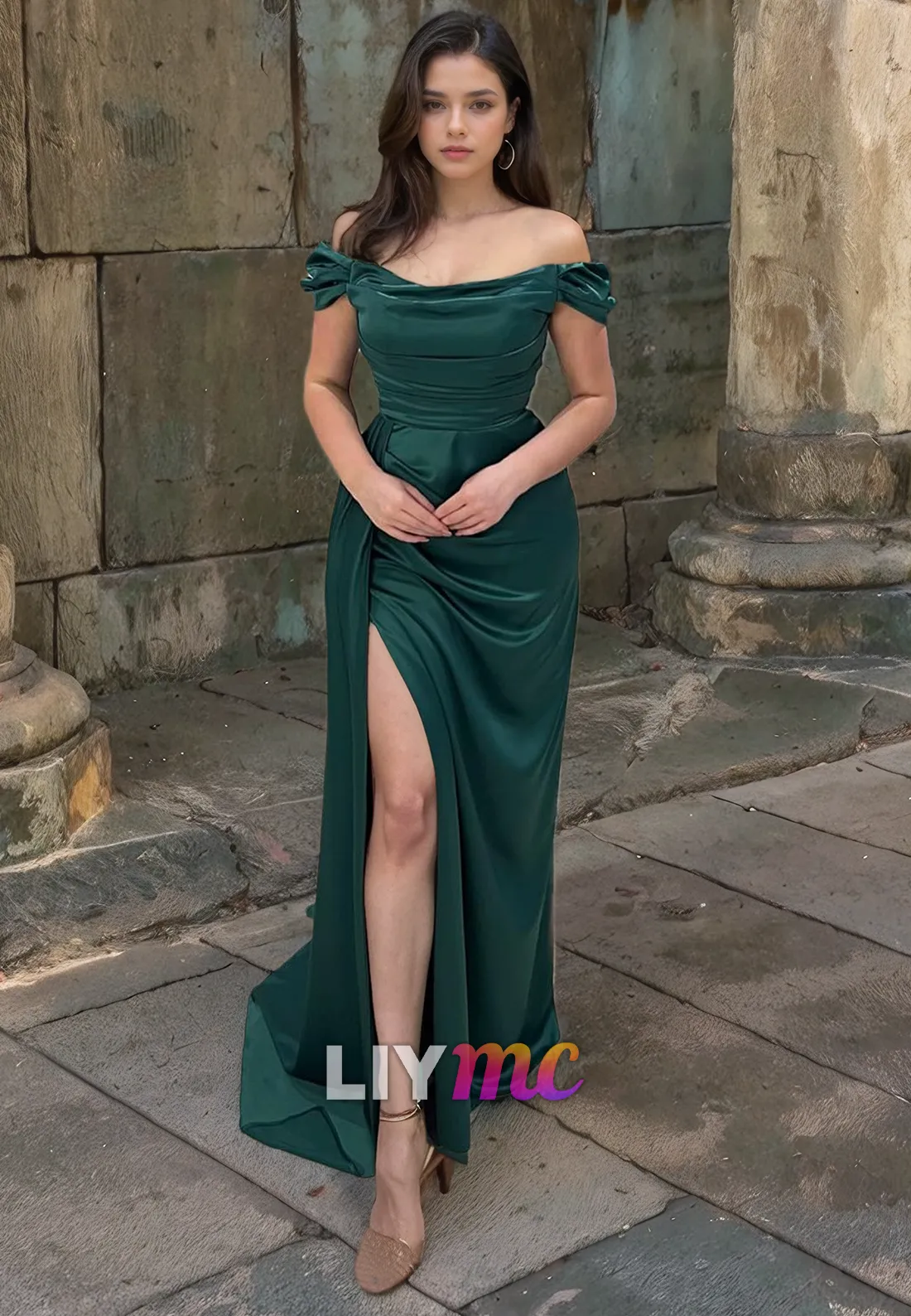 Off-Shoulder Strapless High Slit Sheath Prom Dress