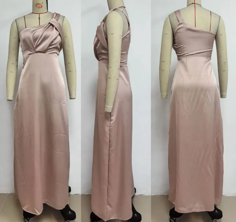 Satin Evening Dress Draped Waist