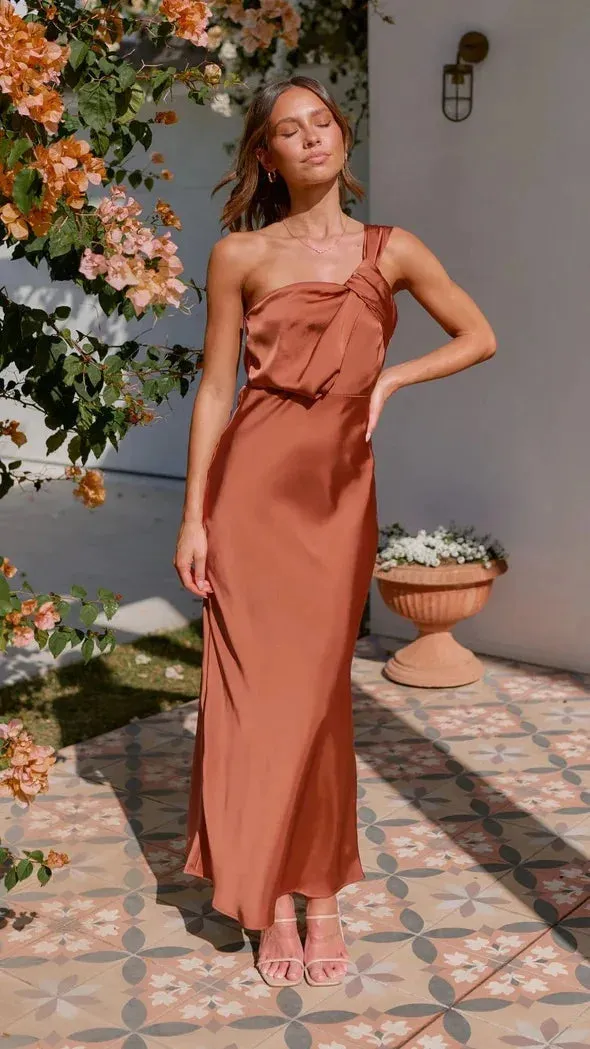 Satin Evening Dress Draped Waist