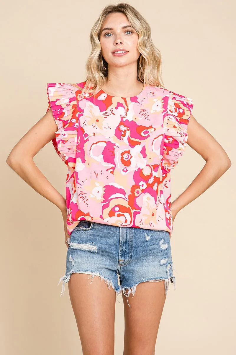 Self Double Layered Floral Ruffled Tops