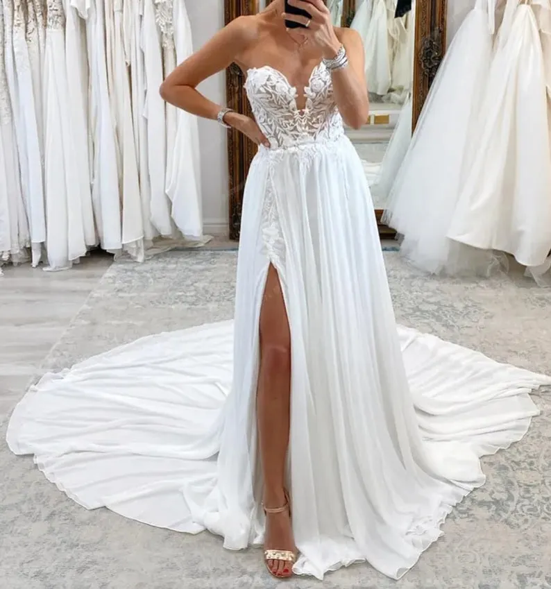 Sexy Applique Chiffon Wedding Gown All Sizes/Colors