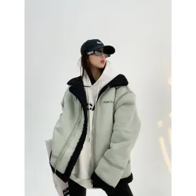 Shearling Lined Zip Closure Hooded Coat