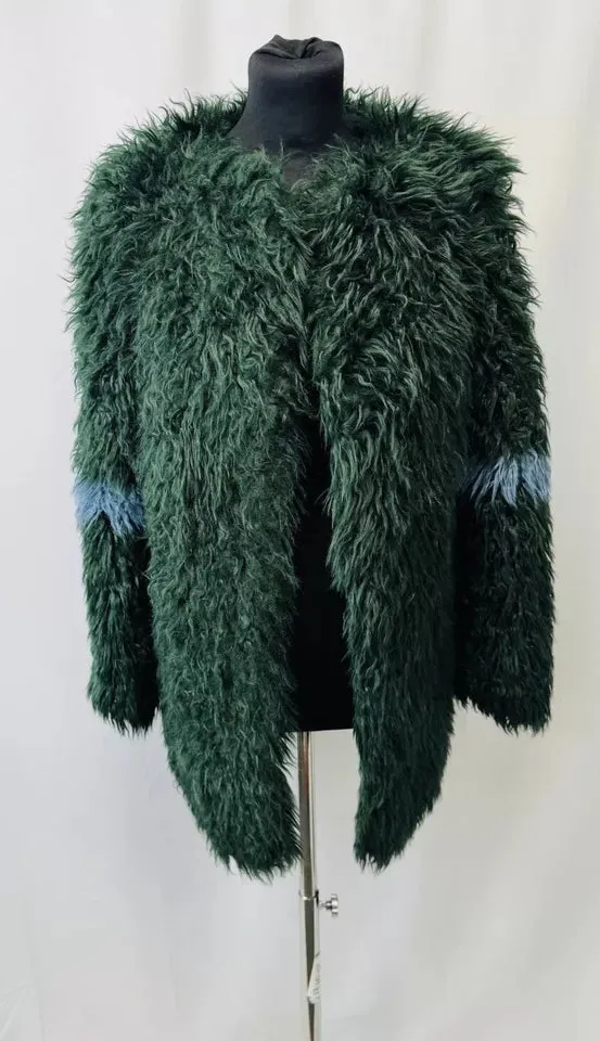 Shrimps Green Blue Shearling Faux Fur Women’s Coat Size S