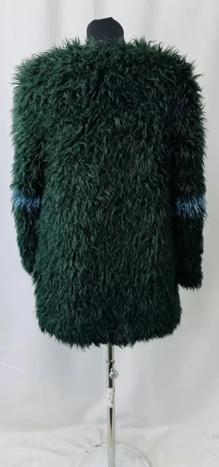 Shrimps Green Blue Shearling Faux Fur Women’s Coat Size S