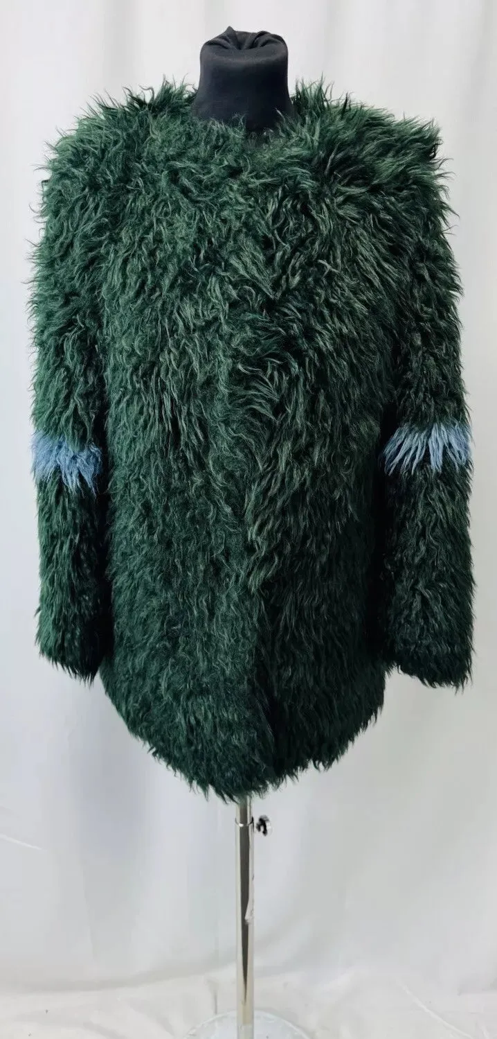 Shrimps Green Blue Shearling Faux Fur Women’s Coat Size S