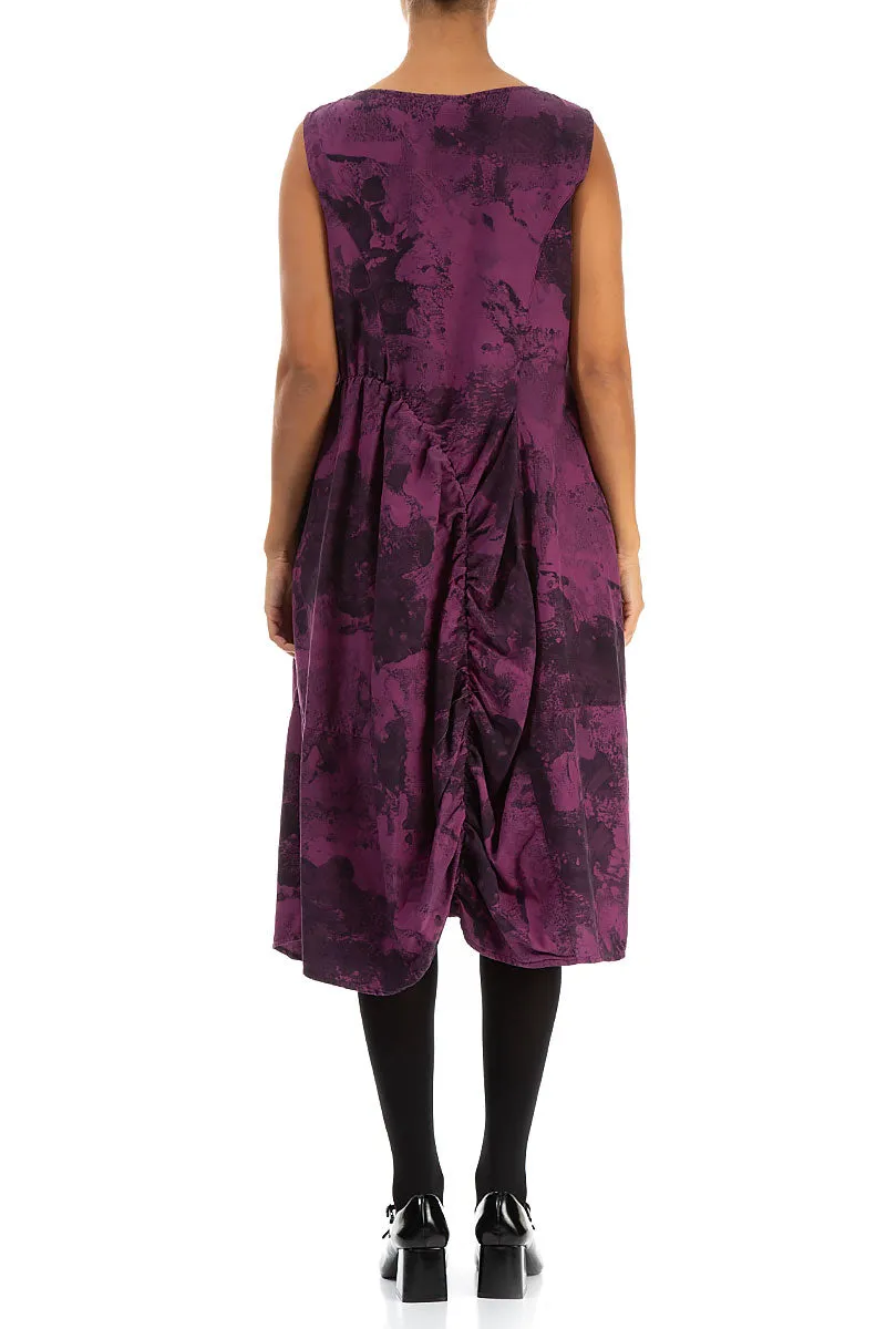 Sleeveless Draped Magenta Marble Silk Cotton Dress