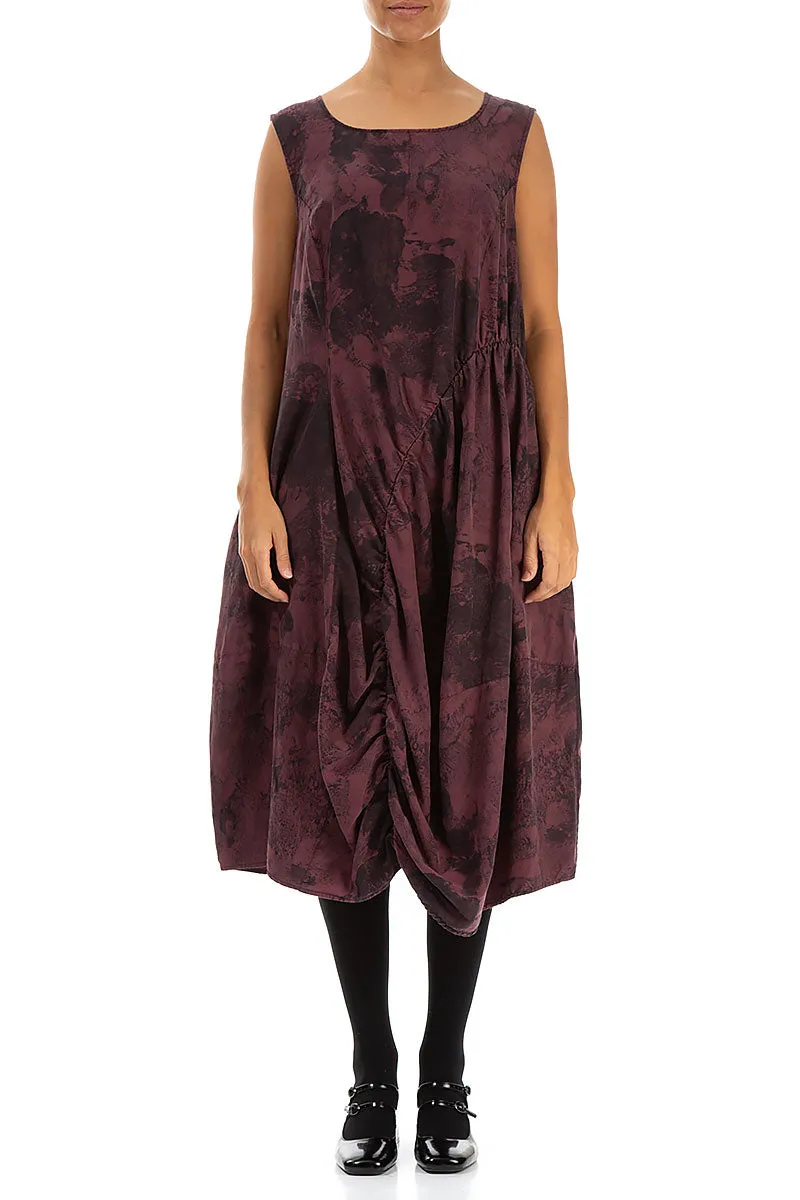 Sleeveless Draped Merlot Marble Silk Cotton Dress