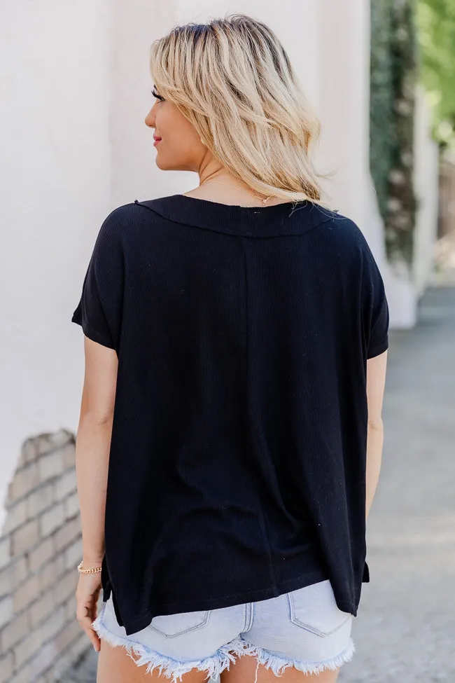 So Delightful Black Boat Neck Waffle Tee FINAL SALE