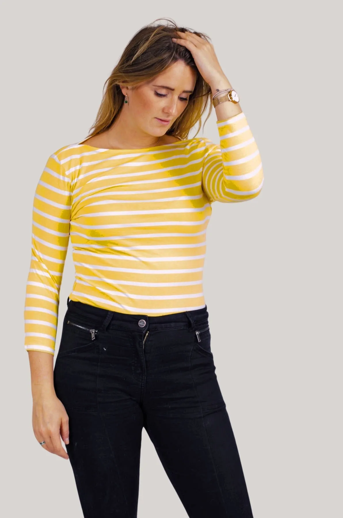 Striped cotton rich slash neck tops