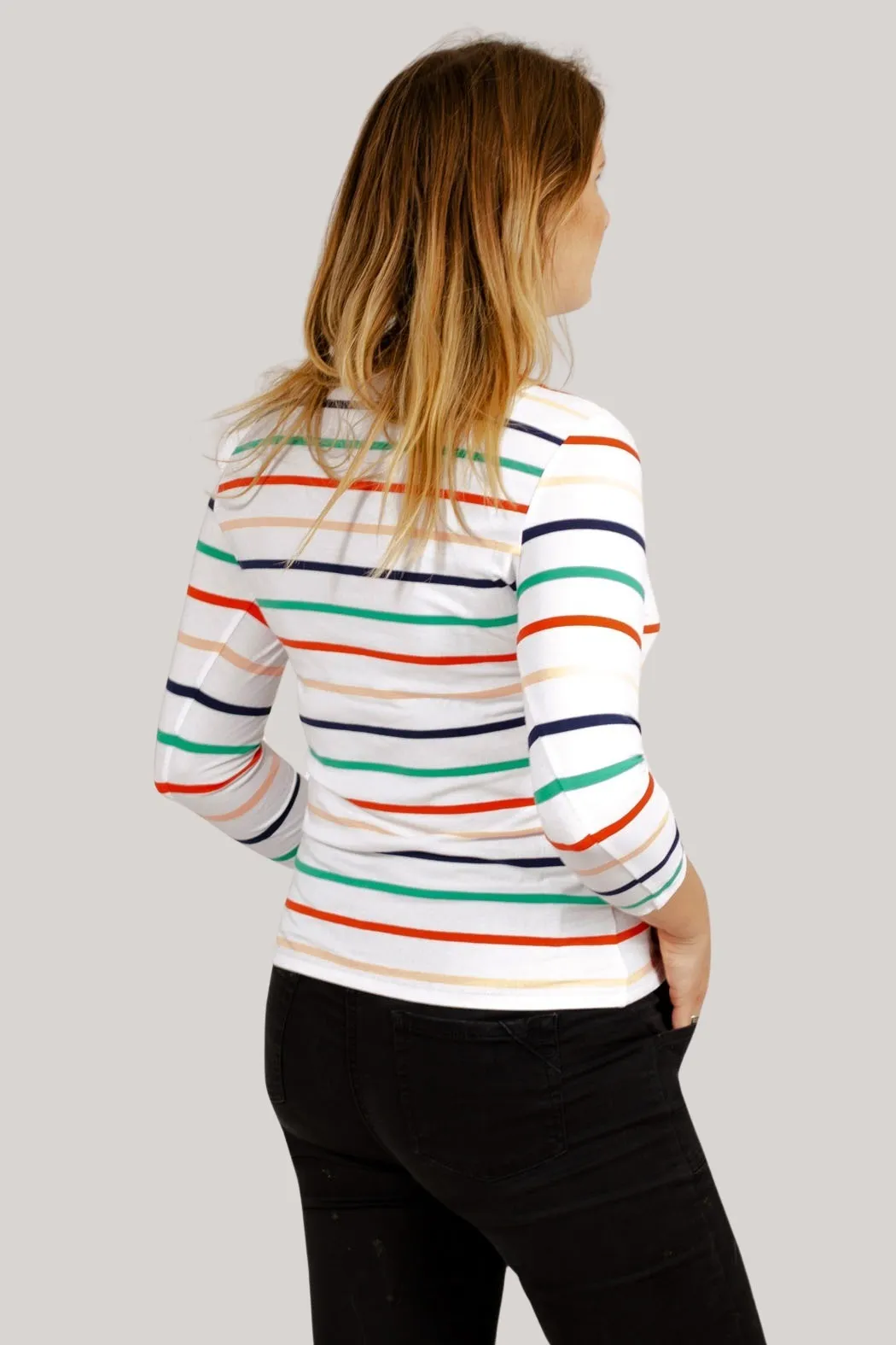 Striped cotton rich slash neck tops