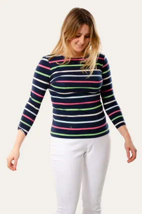 Striped cotton rich slash neck tops