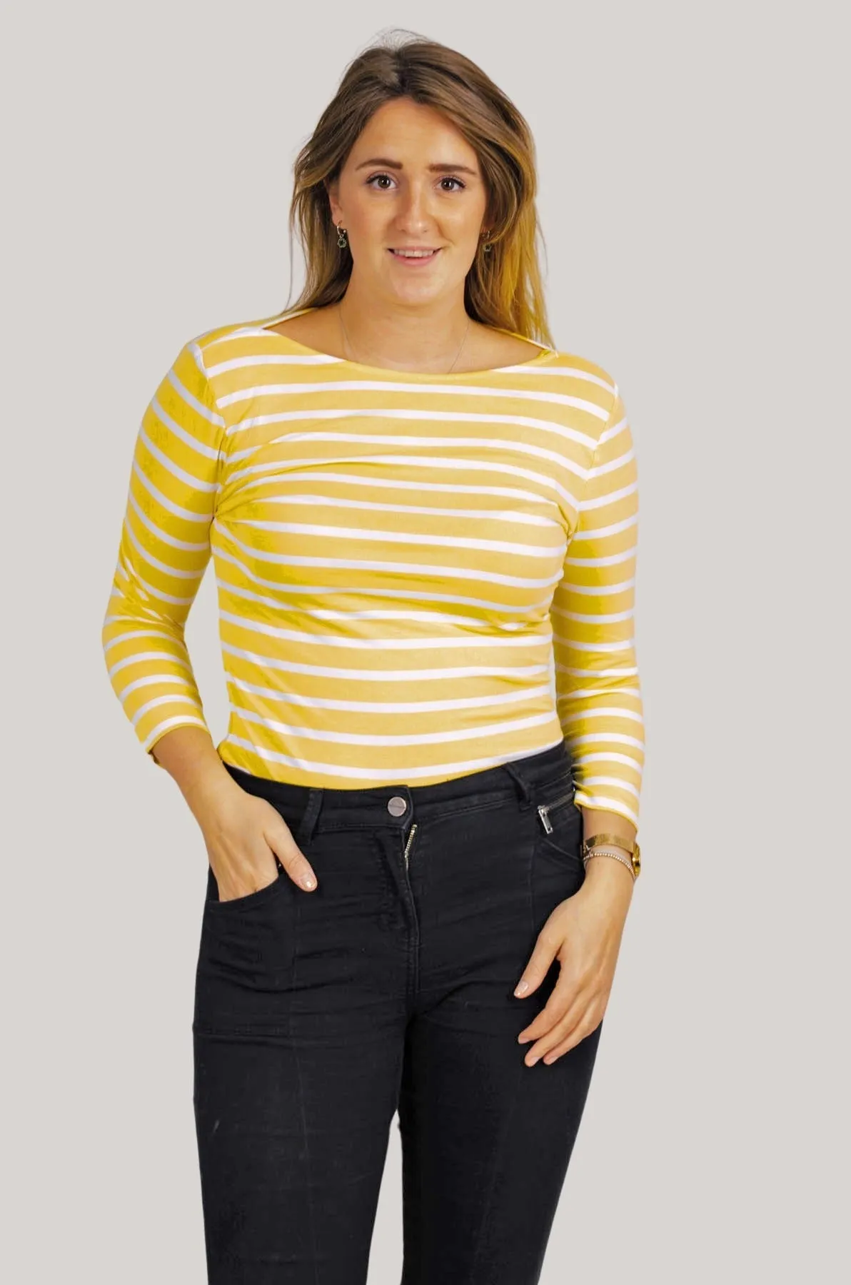 Striped cotton rich slash neck tops