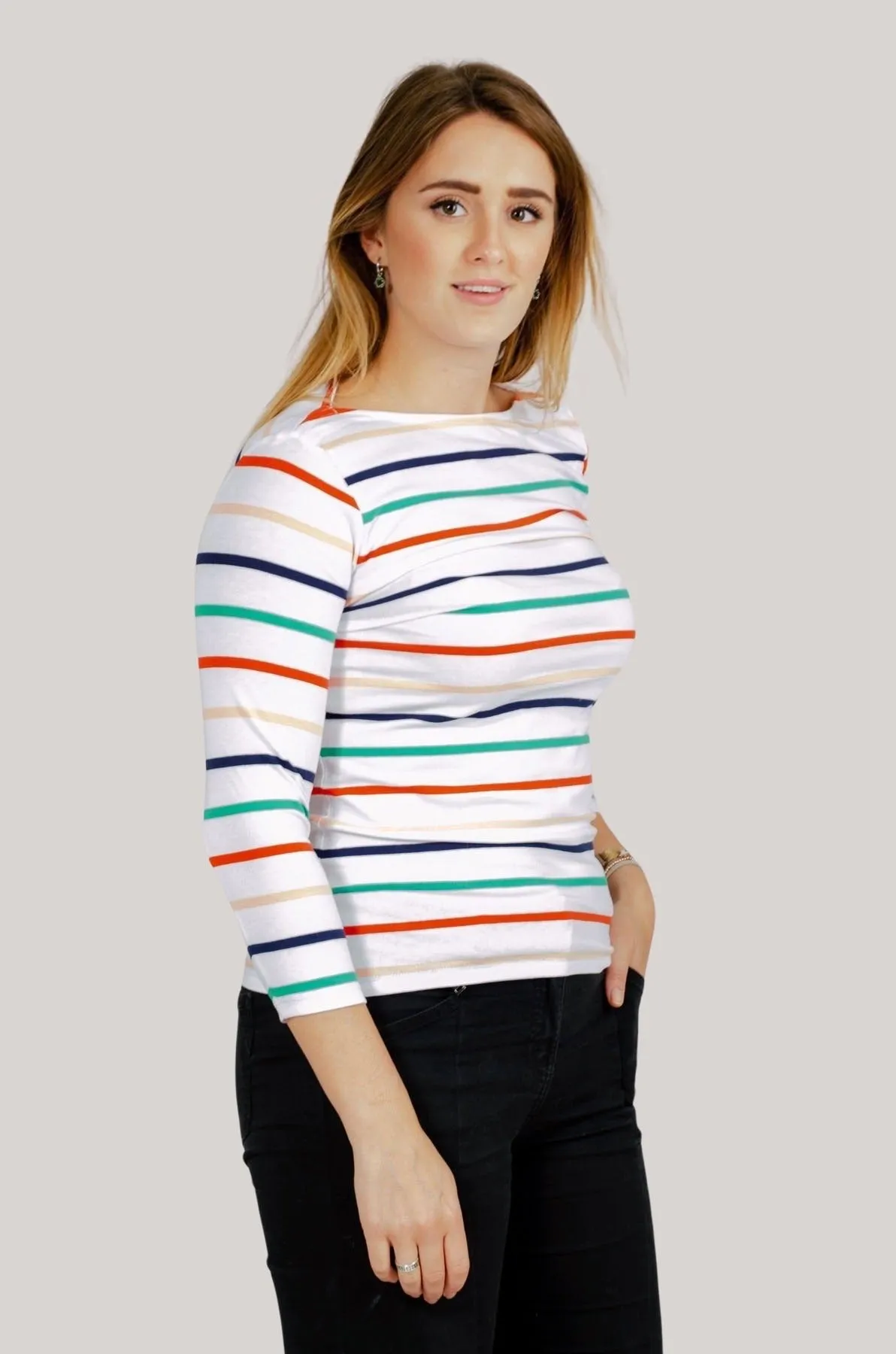 Striped cotton rich slash neck tops