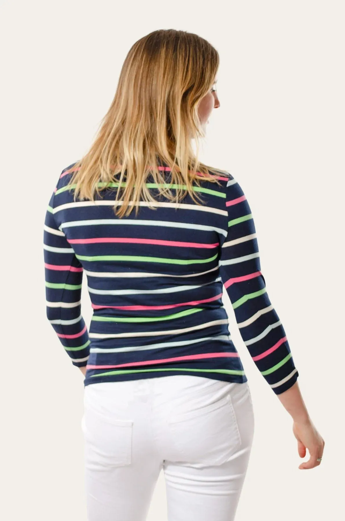 Striped cotton rich slash neck tops