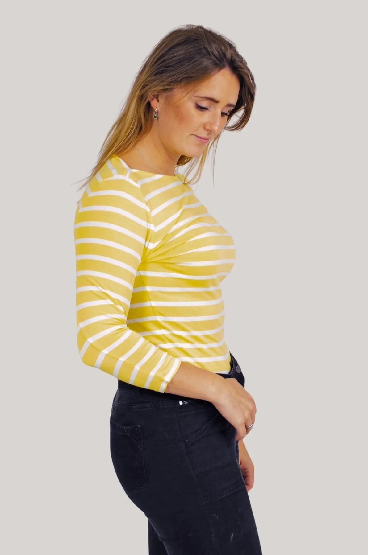 Striped cotton rich slash neck tops