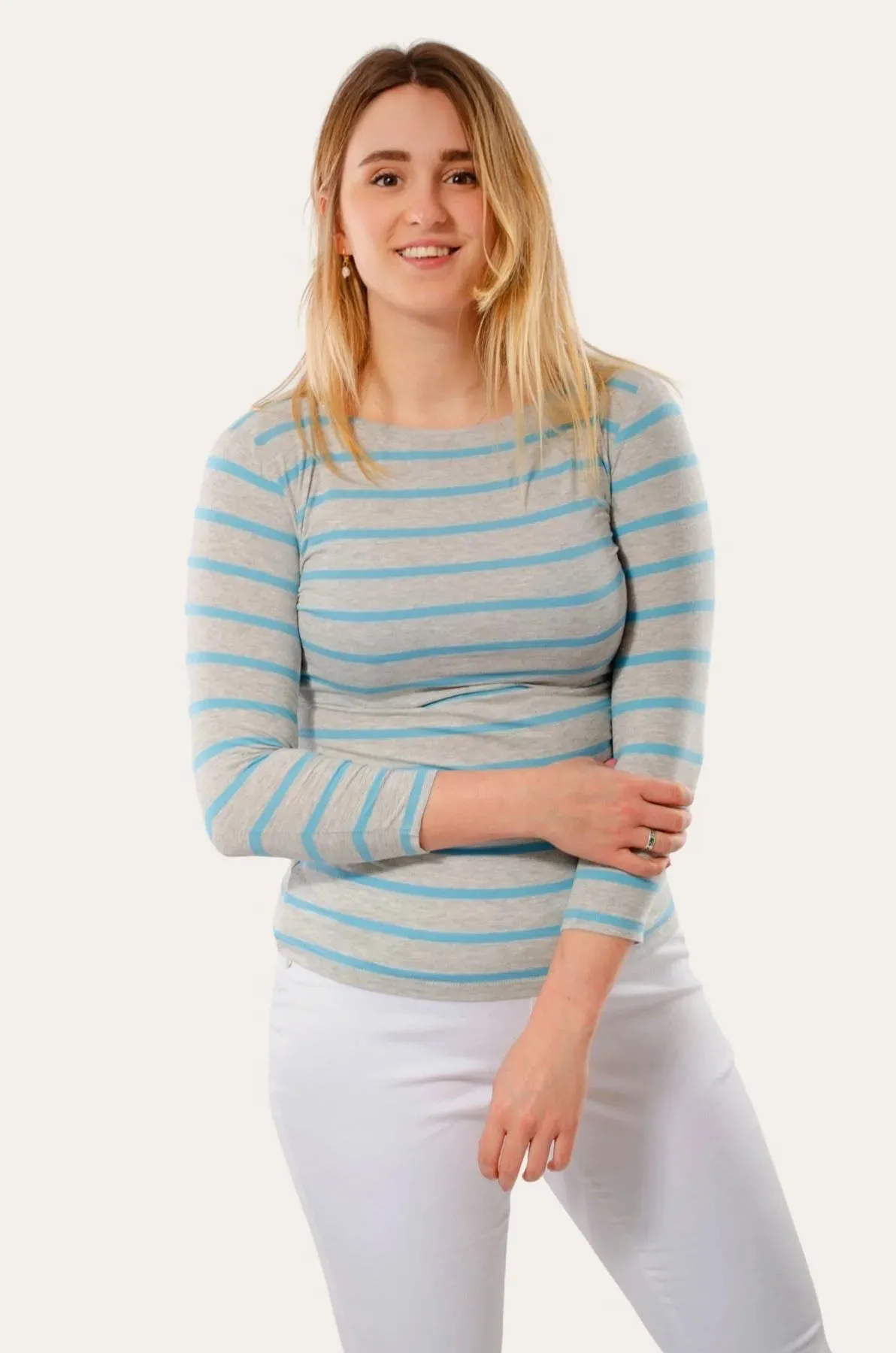 Striped cotton rich slash neck tops