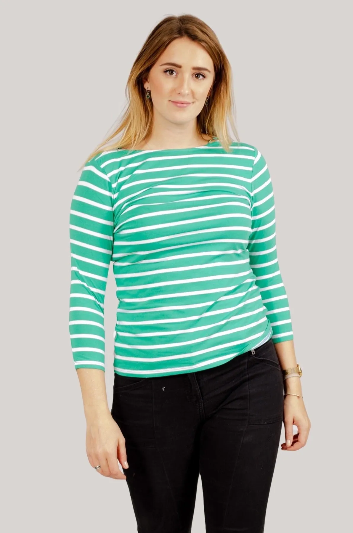 Striped cotton rich slash neck tops