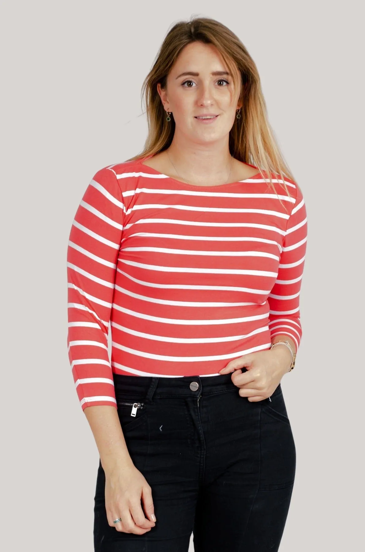 Striped cotton rich slash neck tops