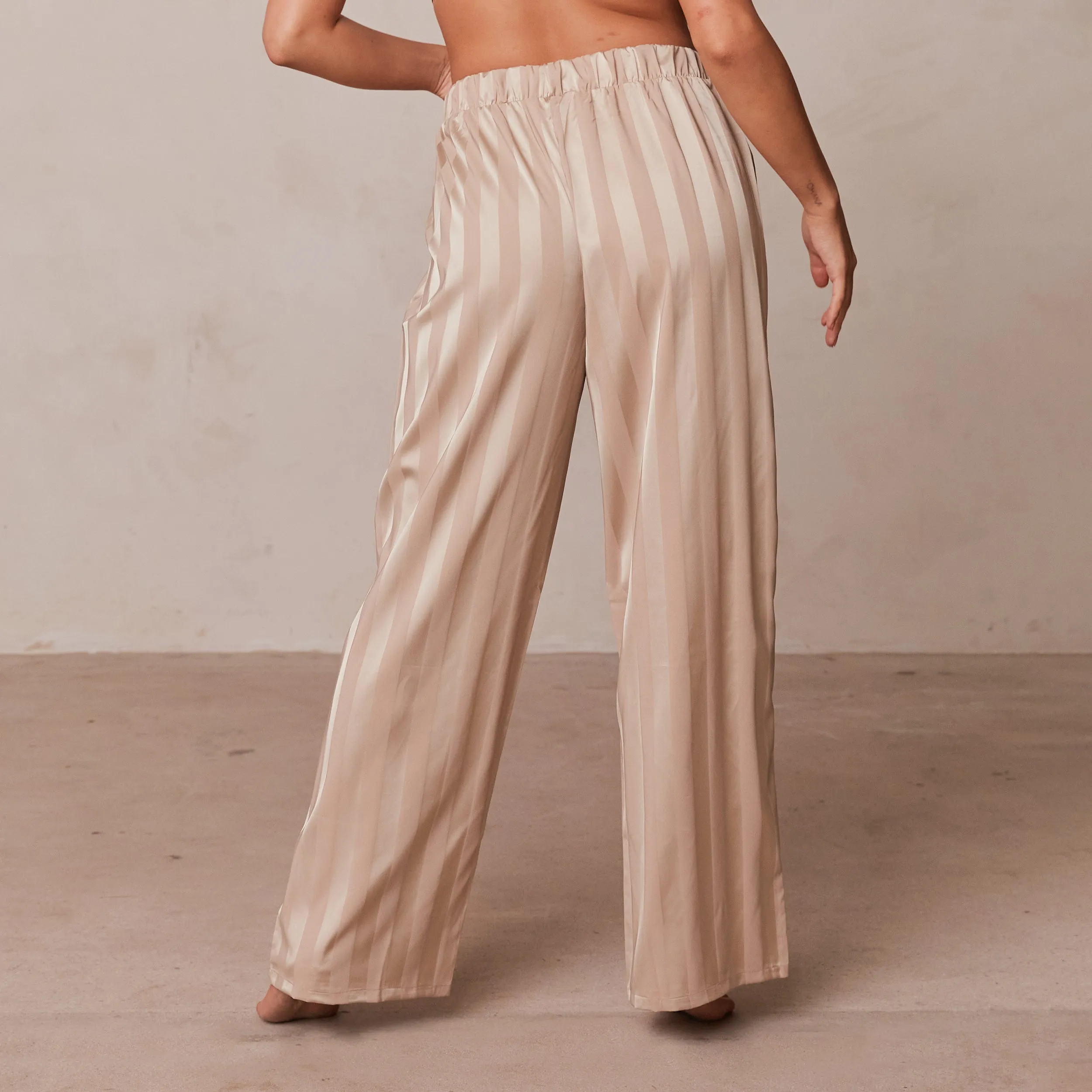 Striped Satin Pyjama Trousers - Mink