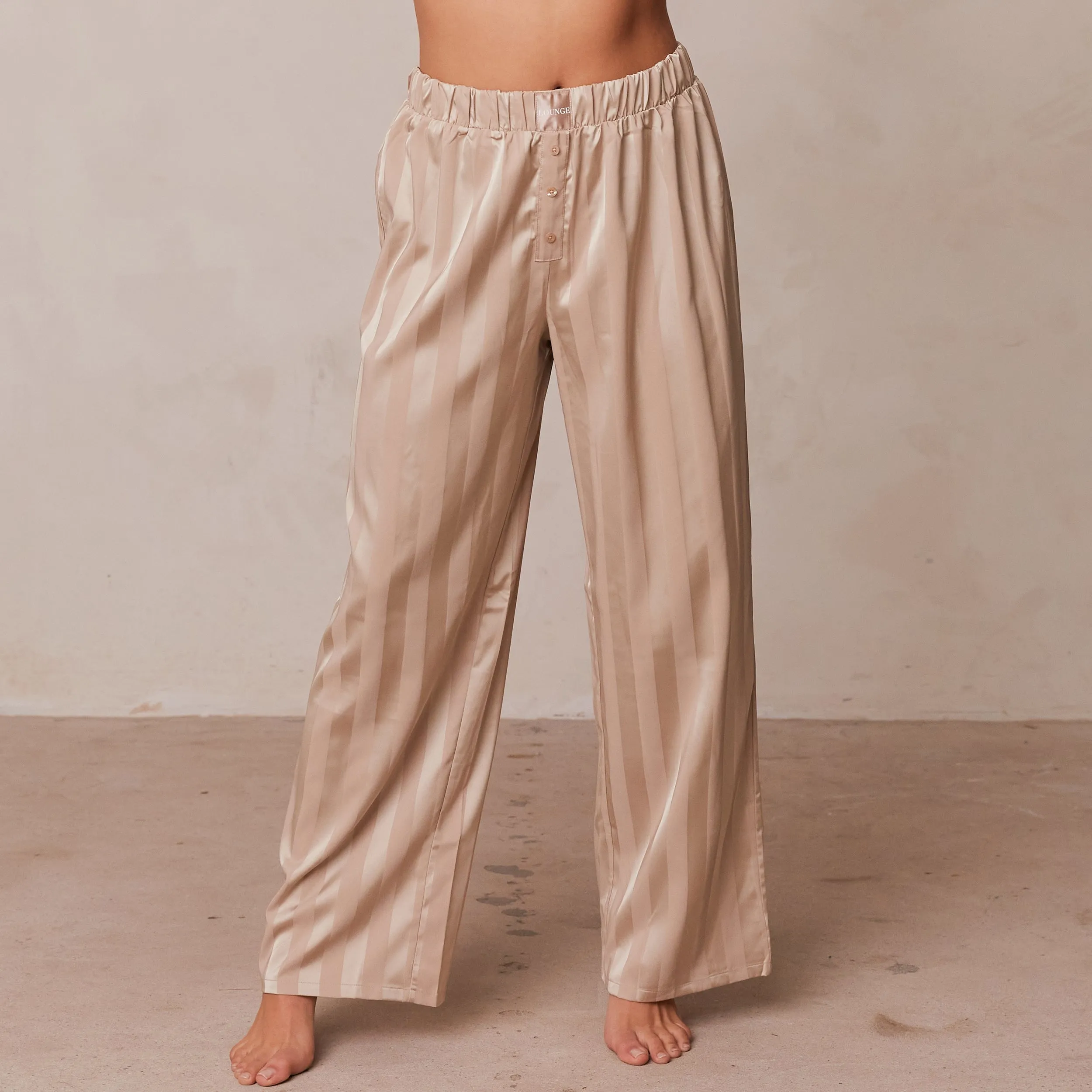 Striped Satin Pyjama Trousers - Mink