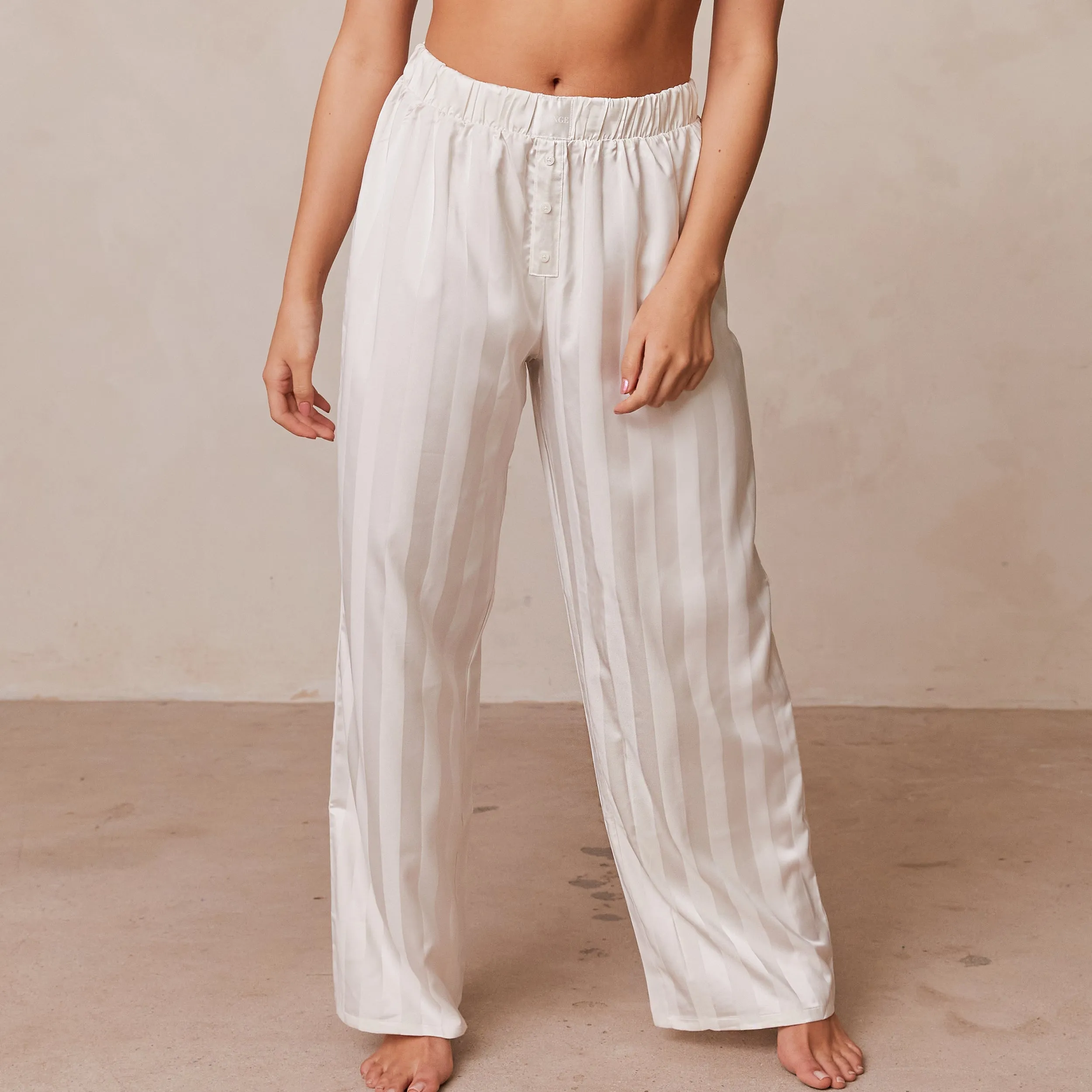 Striped Satin Pyjama Trousers - Pearl