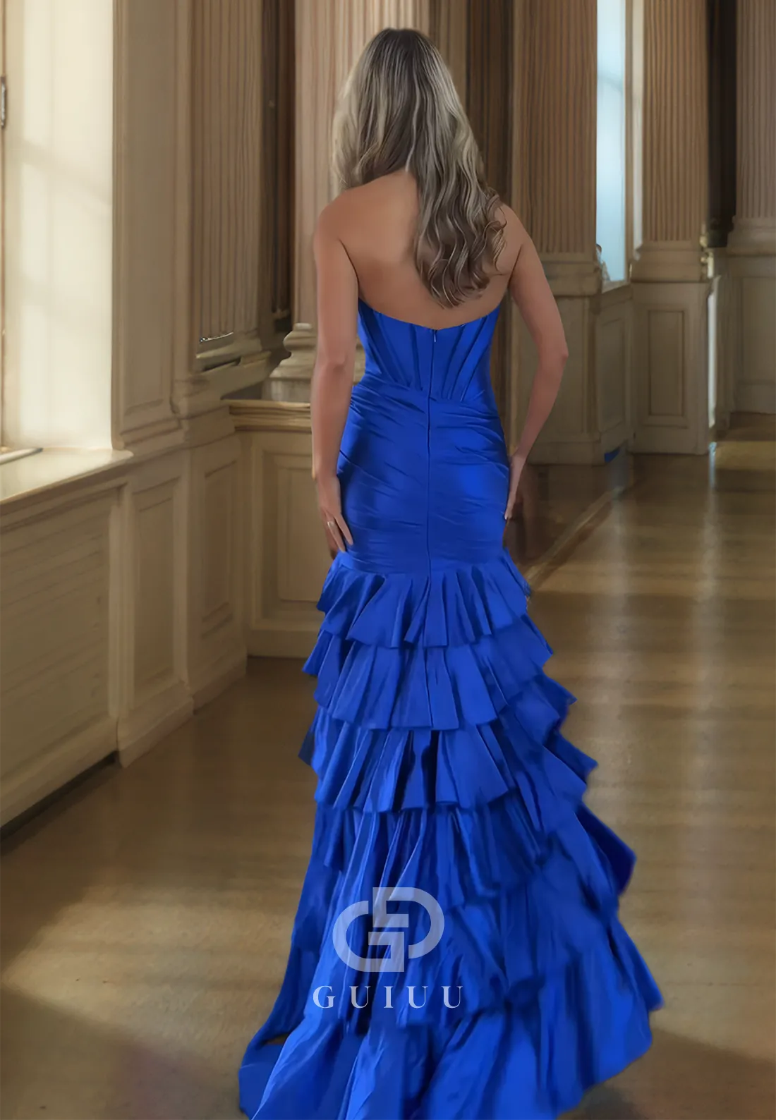 Sweetheart Tiered Side Slit Mermaid Prom Dress Long Formal Gown