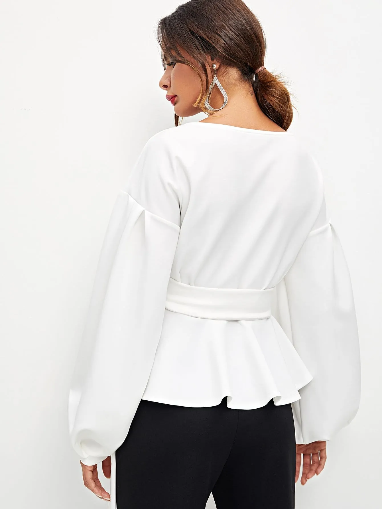 Unity Lantern Sleeve Belted Wrap Off Shoulder Top