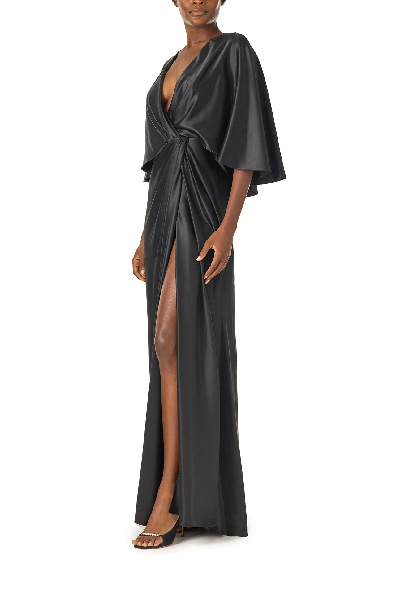 V-Neck Draped Capelet Sleeve Gown