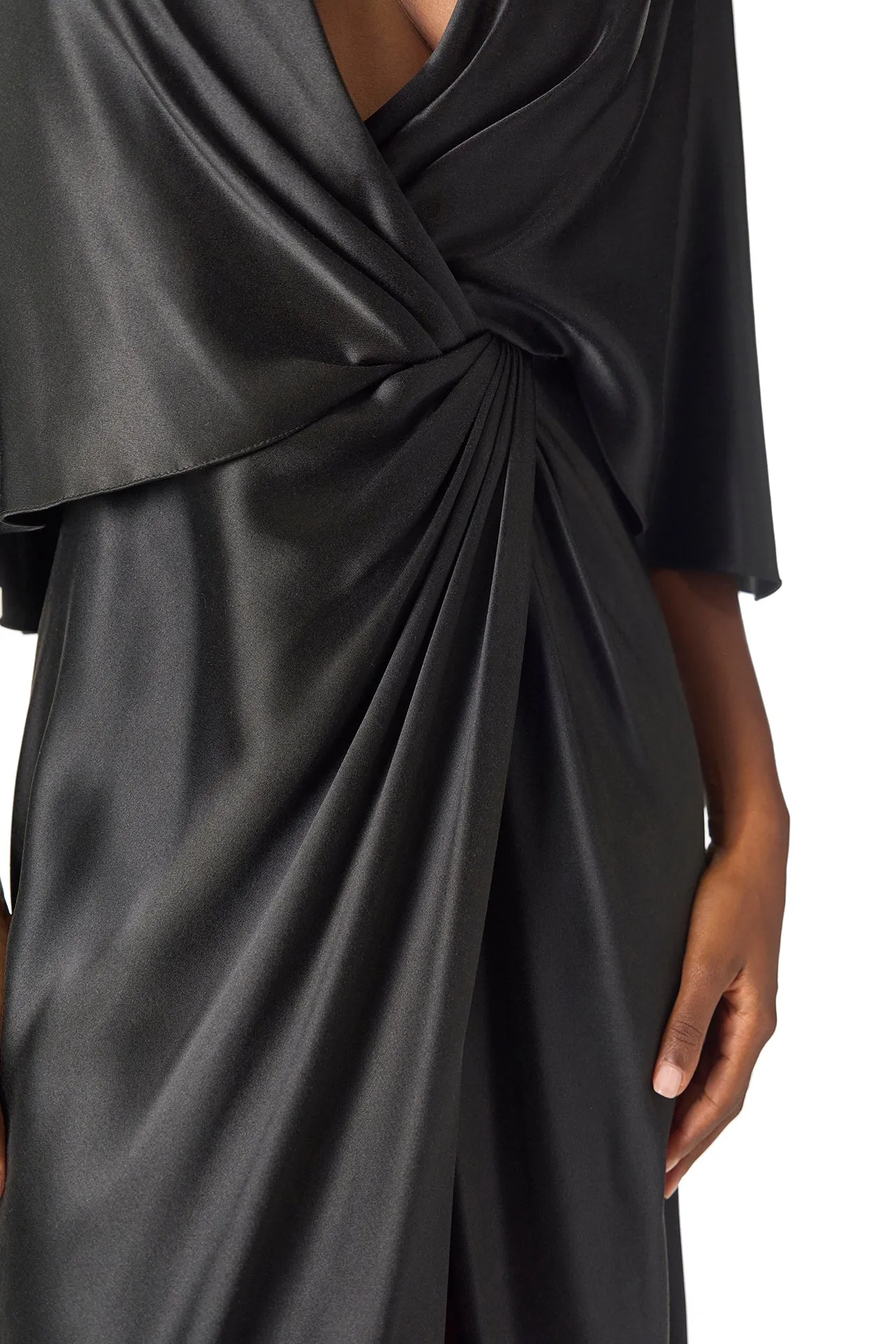 V-Neck Draped Capelet Sleeve Gown