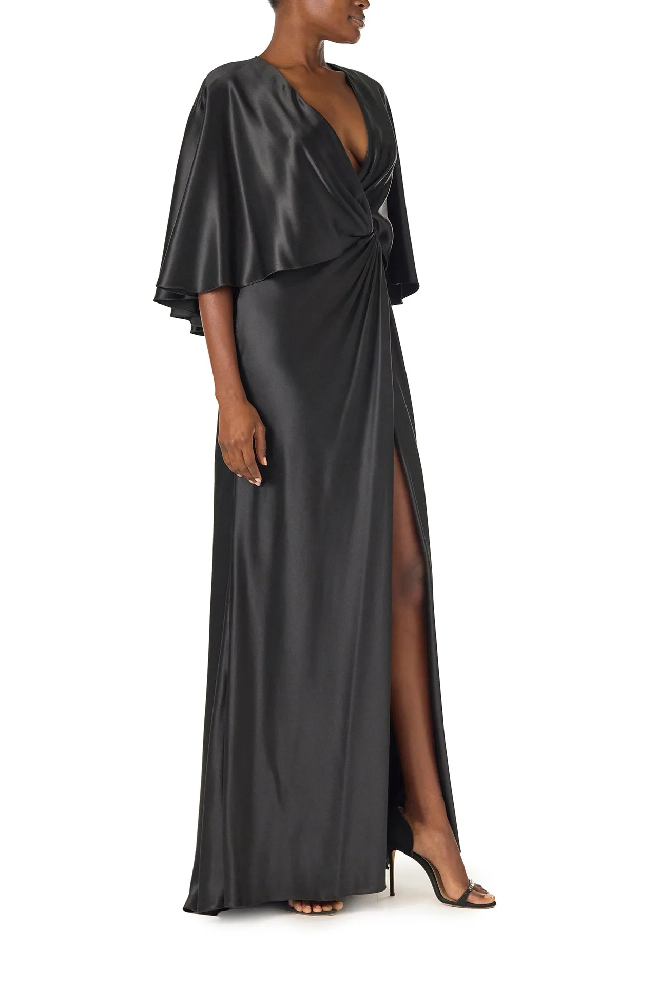 V-Neck Draped Capelet Sleeve Gown