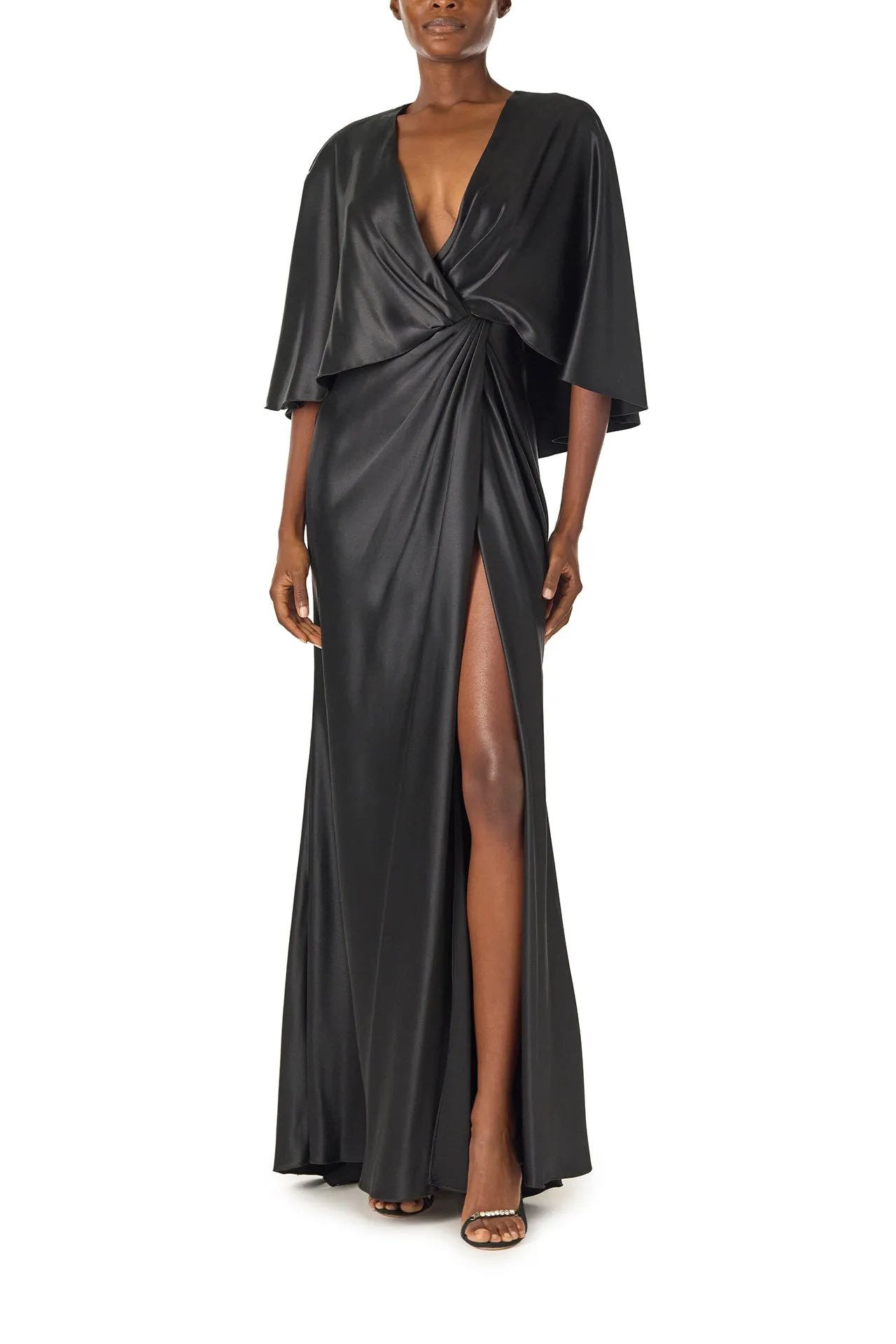 V-Neck Draped Capelet Sleeve Gown