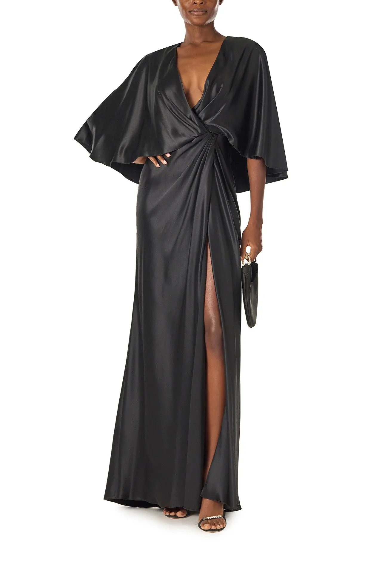 V-Neck Draped Capelet Sleeve Gown