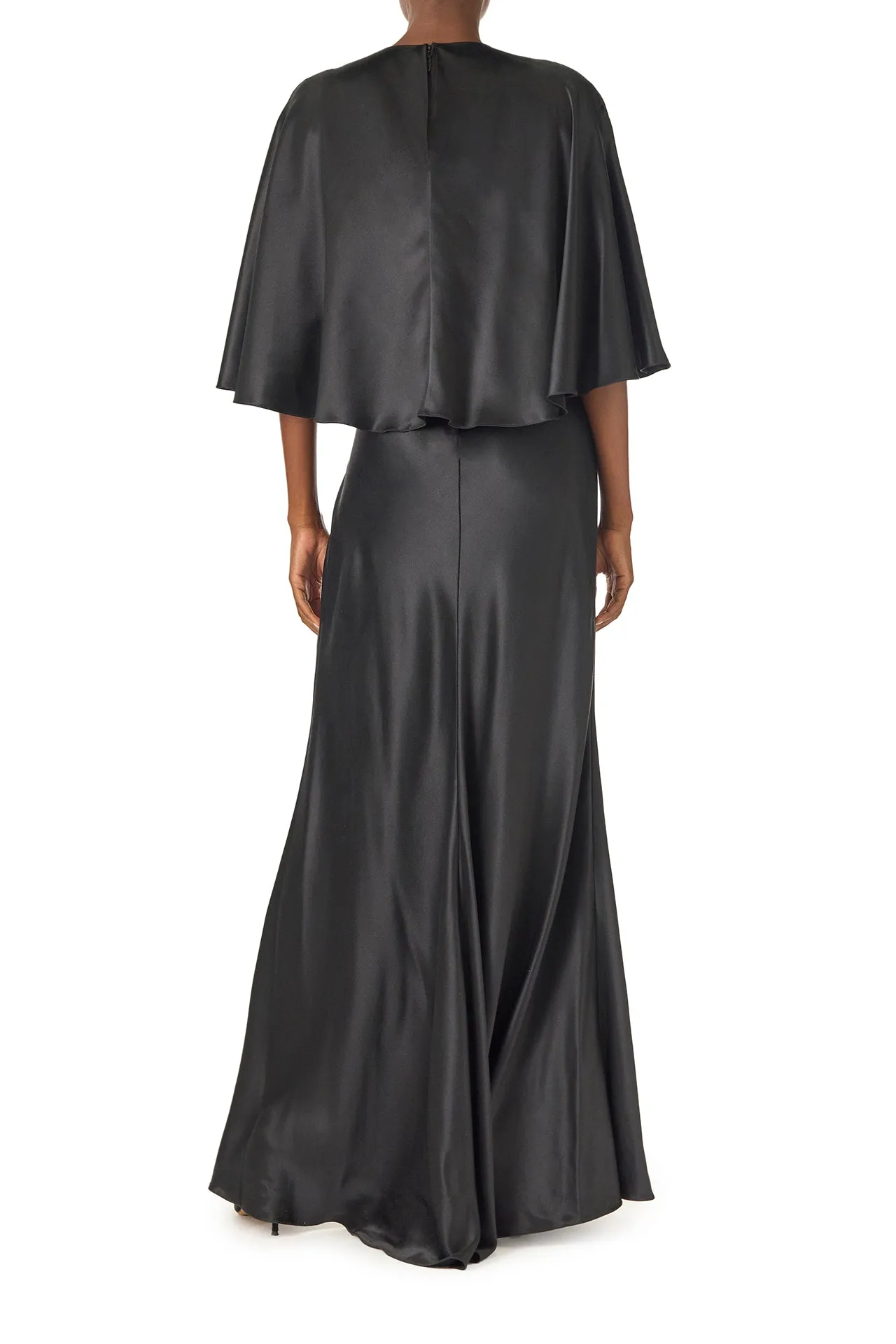 V-Neck Draped Capelet Sleeve Gown