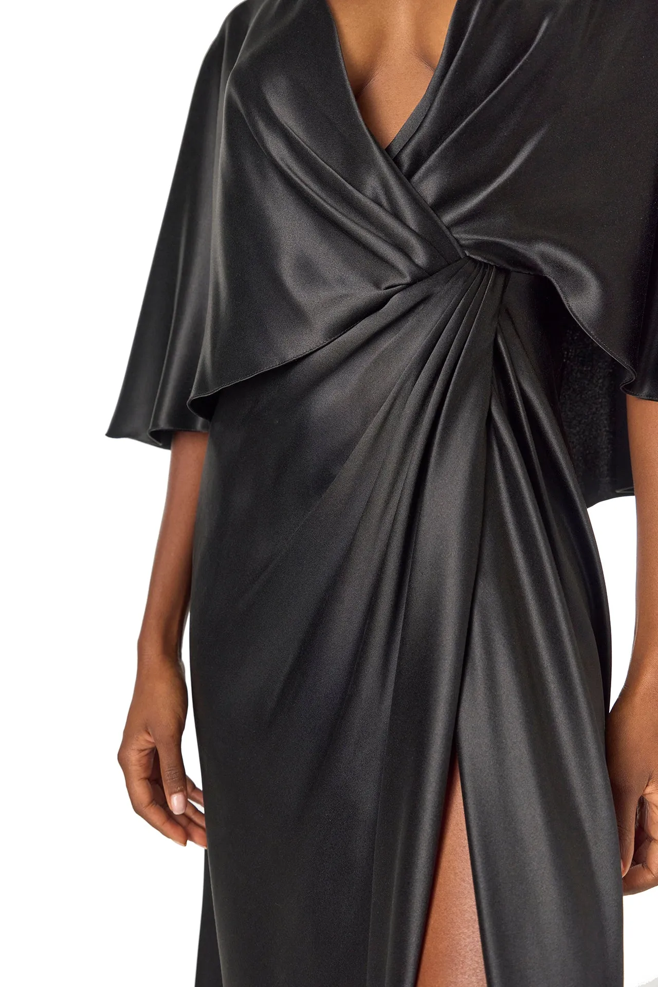 V-Neck Draped Capelet Sleeve Gown