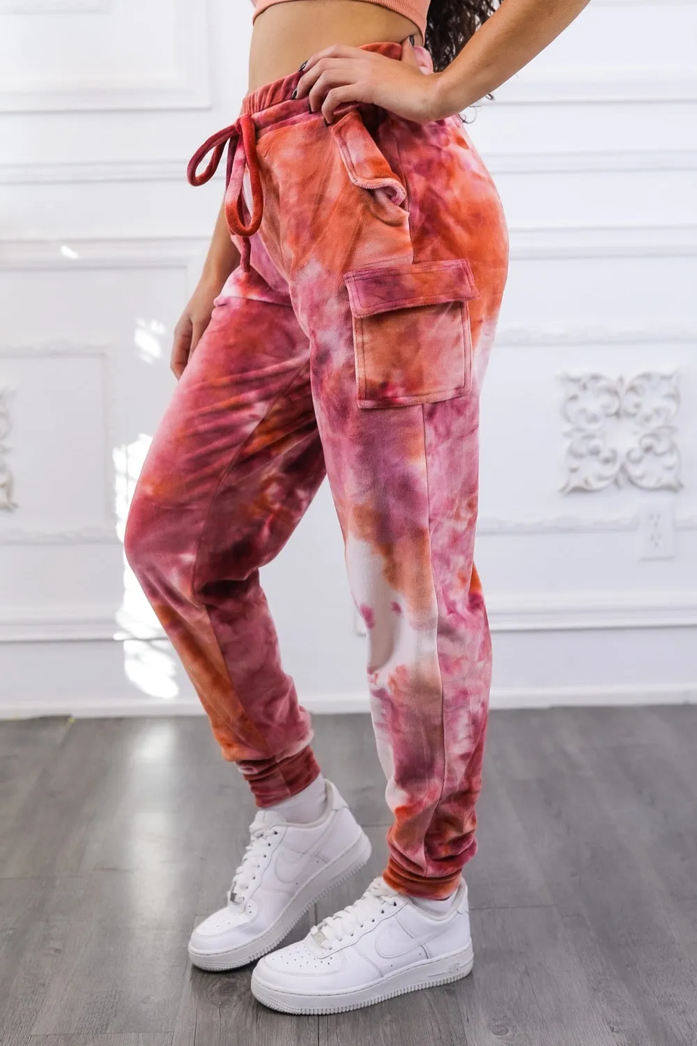 Velvet Tie Dye Cargo Jogger Pants